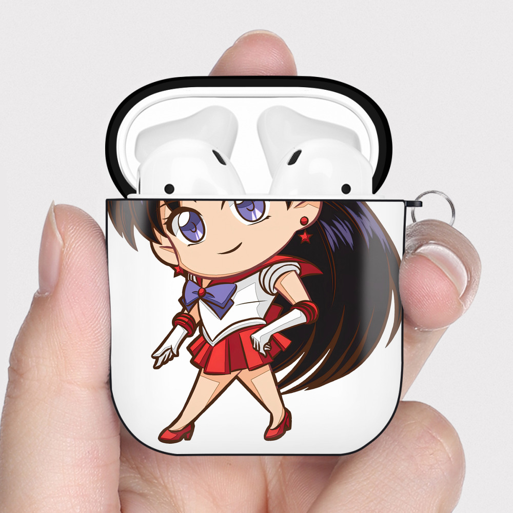 （画像用） 美少女戦士セーラームーン 火野レイ ひの レイ Sailor Moon Hino Rei （セーラーマーズ,Sailor Mars） AirPods 第2世代保護ケース ハードシェル ブラック 耐衝撃・防指紋・カラビナ付き