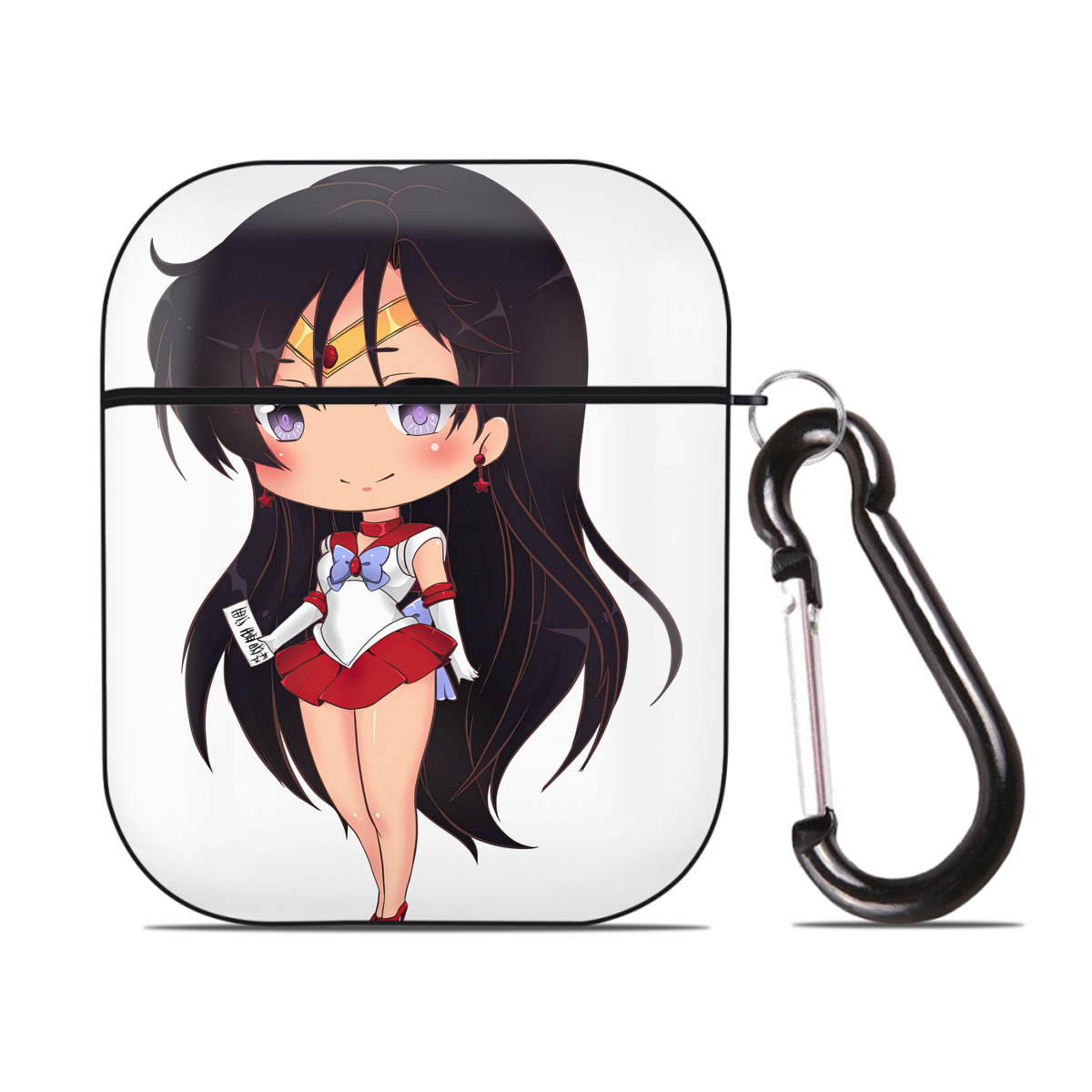 （画像用） 美少女戦士セーラームーン 火野レイ ひの レイ Sailor Moon Hino Rei （セーラーマーズ,Sailor Mars） AirPods 第2世代保護ケース ハードシェル ブラック 耐衝撃・防指紋・カラビナ付き