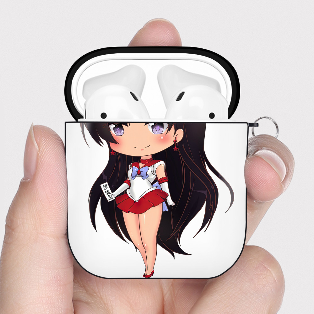 （画像用） 美少女戦士セーラームーン 火野レイ ひの レイ Sailor Moon Hino Rei （セーラーマーズ,Sailor Mars） AirPods 第2世代保護ケース ハードシェル ブラック 耐衝撃・防指紋・カラビナ付き