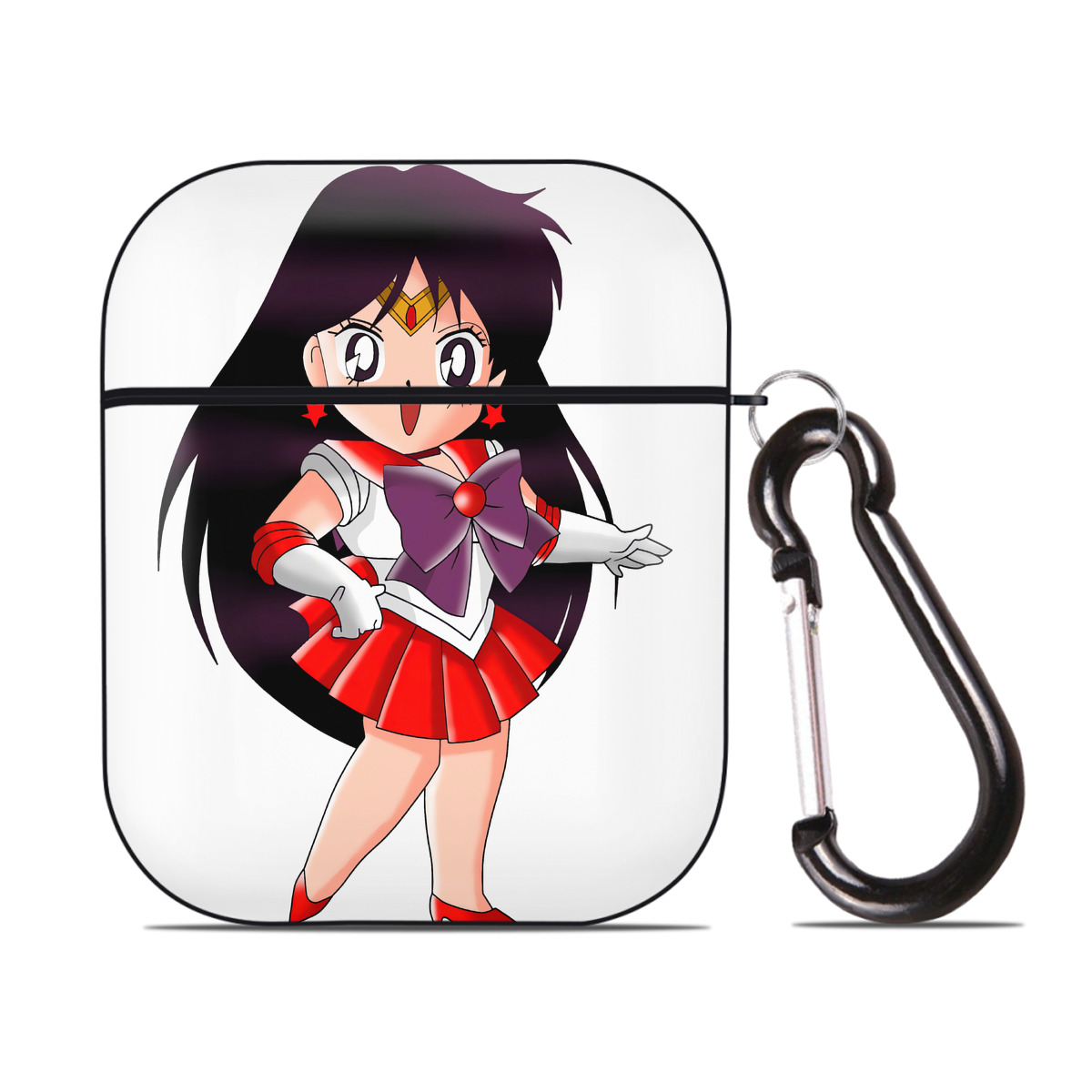 （画像用） 美少女戦士セーラームーン 火野レイ ひの レイ Sailor Moon Hino Rei （セーラーマーズ,Sailor Mars） AirPods 第2世代保護ケース ハードシェル ブラック 耐衝撃・防指紋・カラビナ付き