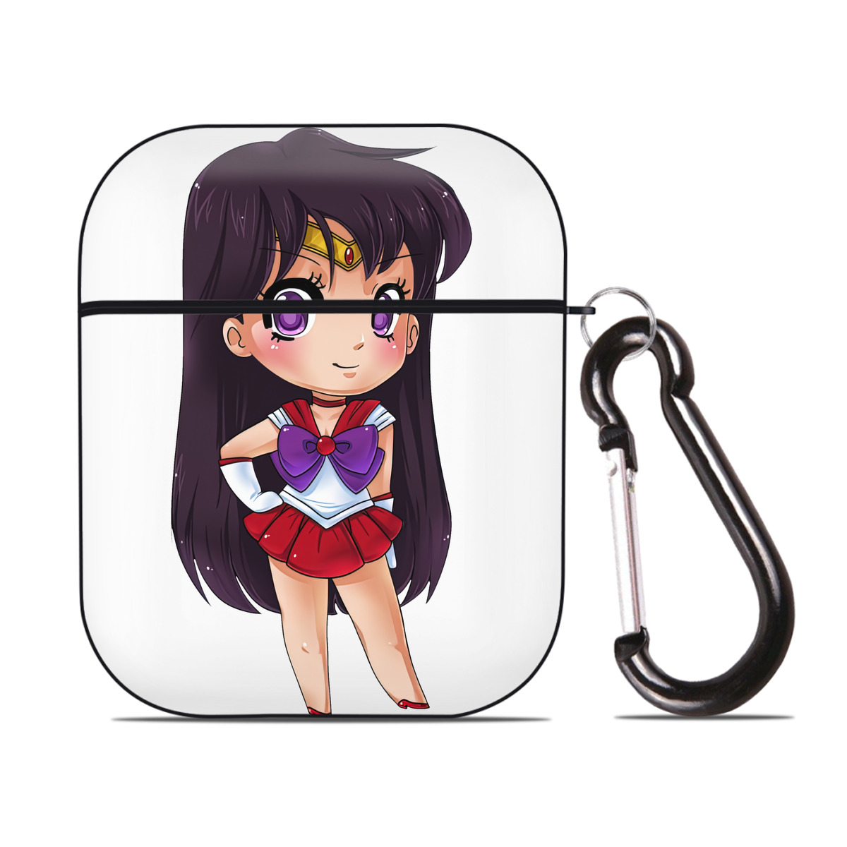 （画像用） 美少女戦士セーラームーン 火野レイ ひの レイ Sailor Moon Hino Rei （セーラーマーズ,Sailor Mars） AirPods 第2世代保護ケース ハードシェル ブラック 耐衝撃・防指紋・カラビナ付き