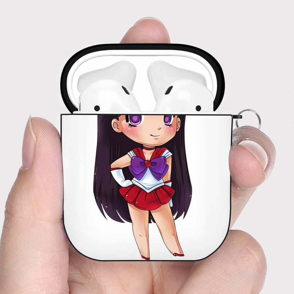 （画像用） 美少女戦士セーラームーン 火野レイ ひの レイ Sailor Moon Hino Rei （セーラーマーズ,Sailor Mars） AirPods 第2世代保護ケース ハードシェル ブラック 耐衝撃・防指紋・カラビナ付き
