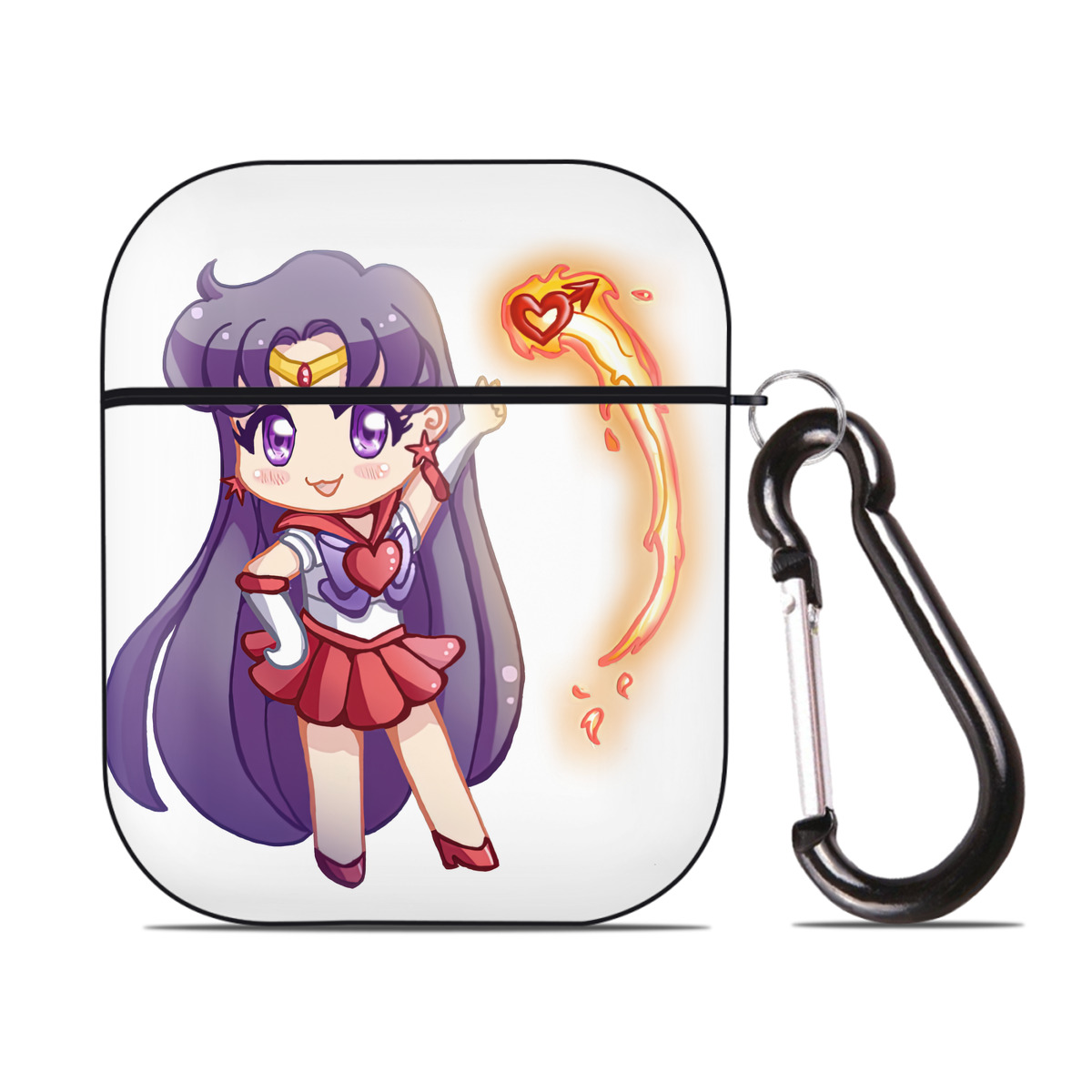 （画像用） 美少女戦士セーラームーン 火野レイ ひの レイ Sailor Moon Hino Rei （セーラーマーズ,Sailor Mars） AirPods 第2世代保護ケース ハードシェル ブラック 耐衝撃・防指紋・カラビナ付き