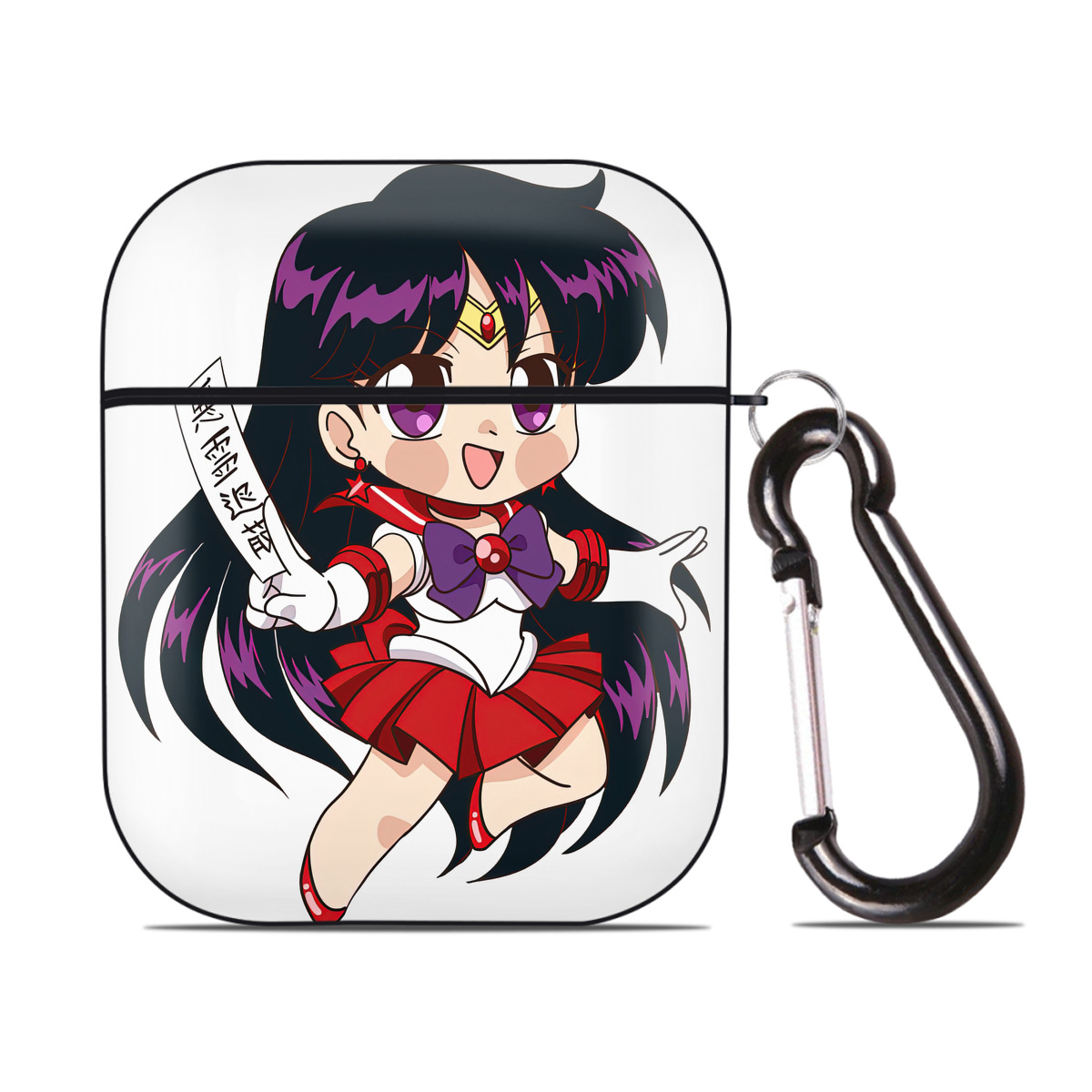 （画像用） 美少女戦士セーラームーン 火野レイ ひの レイ Sailor Moon Hino Rei （セーラーマーズ,Sailor Mars） AirPods 第2世代保護ケース ハードシェル ブラック 耐衝撃・防指紋・カラビナ付き