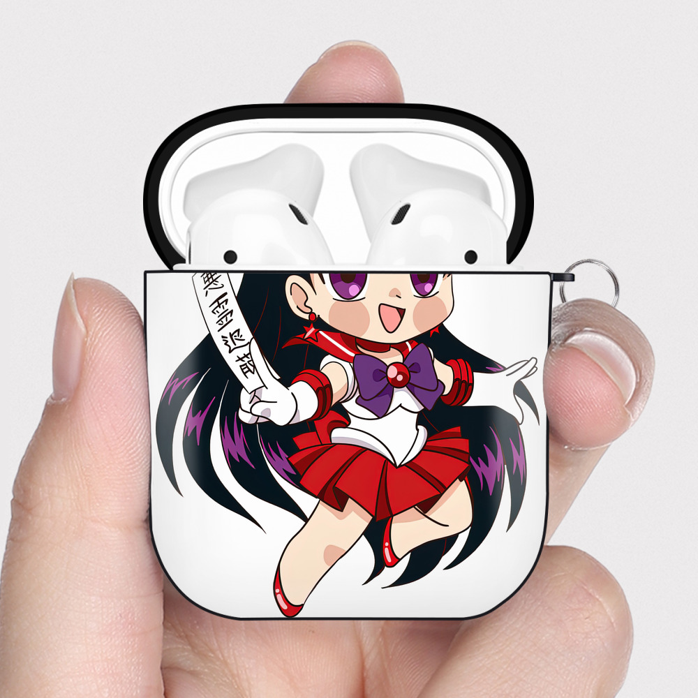 （画像用） 美少女戦士セーラームーン 火野レイ ひの レイ Sailor Moon Hino Rei （セーラーマーズ,Sailor Mars） AirPods 第2世代保護ケース ハードシェル ブラック 耐衝撃・防指紋・カラビナ付き