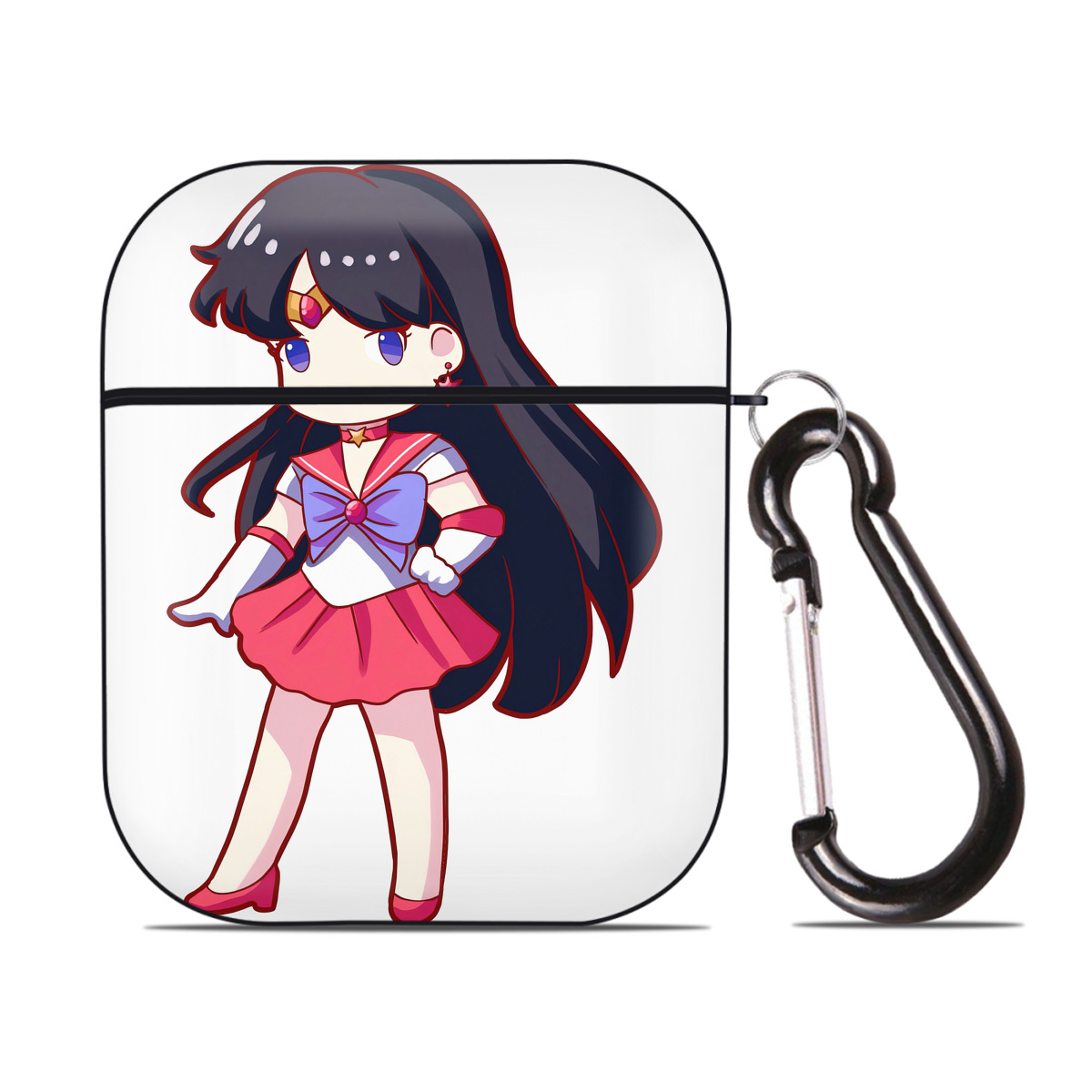 （画像用） 美少女戦士セーラームーン 火野レイ ひの レイ Sailor Moon Hino Rei （セーラーマーズ,Sailor Mars） AirPods 第2世代保護ケース ハードシェル ブラック 耐衝撃・防指紋・カラビナ付き