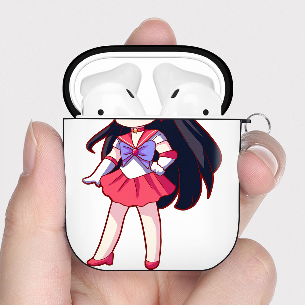 （画像用） 美少女戦士セーラームーン 火野レイ ひの レイ Sailor Moon Hino Rei （セーラーマーズ,Sailor Mars） AirPods 第2世代保護ケース ハードシェル ブラック 耐衝撃・防指紋・カラビナ付き