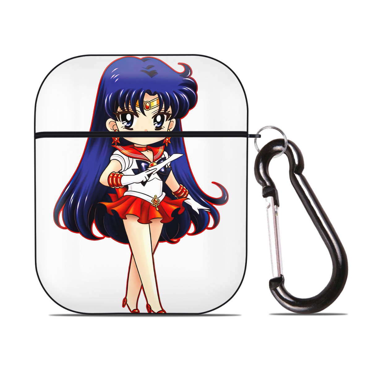 （画像用） 美少女戦士セーラームーン 火野レイ ひの レイ Sailor Moon Hino Rei （セーラーマーズ,Sailor Mars） AirPods 第2世代保護ケース ハードシェル ブラック 耐衝撃・防指紋・カラビナ付き