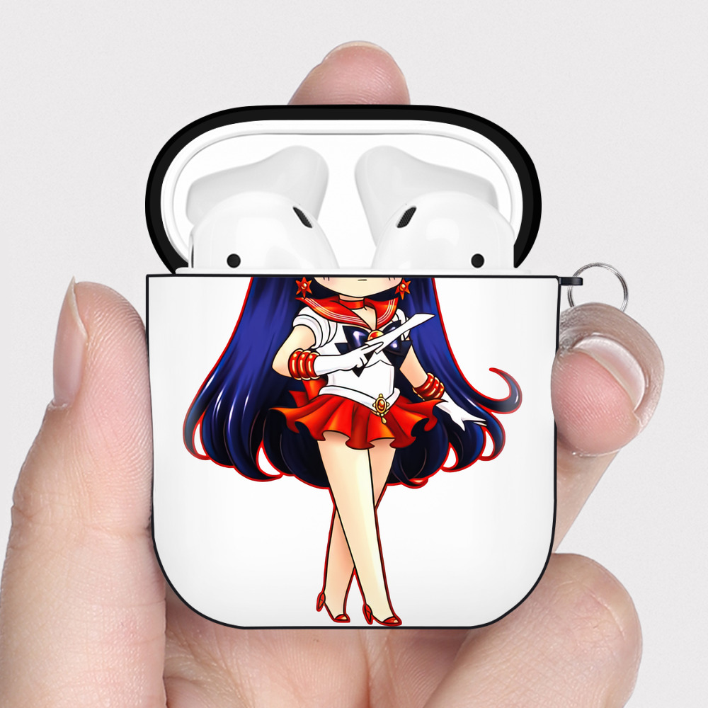（画像用） 美少女戦士セーラームーン 火野レイ ひの レイ Sailor Moon Hino Rei （セーラーマーズ,Sailor Mars） AirPods 第2世代保護ケース ハードシェル ブラック 耐衝撃・防指紋・カラビナ付き