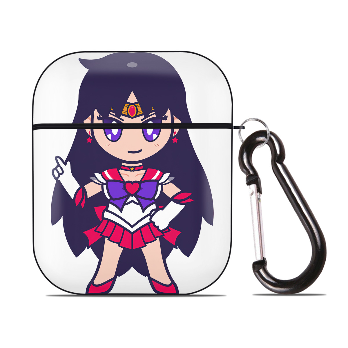 （画像用） 美少女戦士セーラームーン 火野レイ ひの レイ Sailor Moon Hino Rei （セーラーマーズ,Sailor Mars） AirPods 第2世代保護ケース ハードシェル ブラック 耐衝撃・防指紋・カラビナ付き