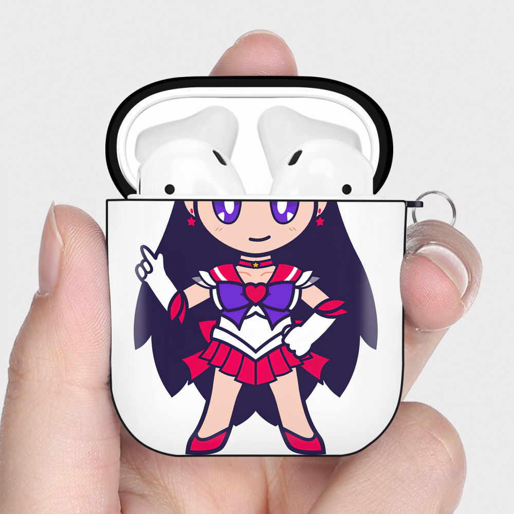 （画像用） 美少女戦士セーラームーン 火野レイ ひの レイ Sailor Moon Hino Rei （セーラーマーズ,Sailor Mars） AirPods 第2世代保護ケース ハードシェル ブラック 耐衝撃・防指紋・カラビナ付き