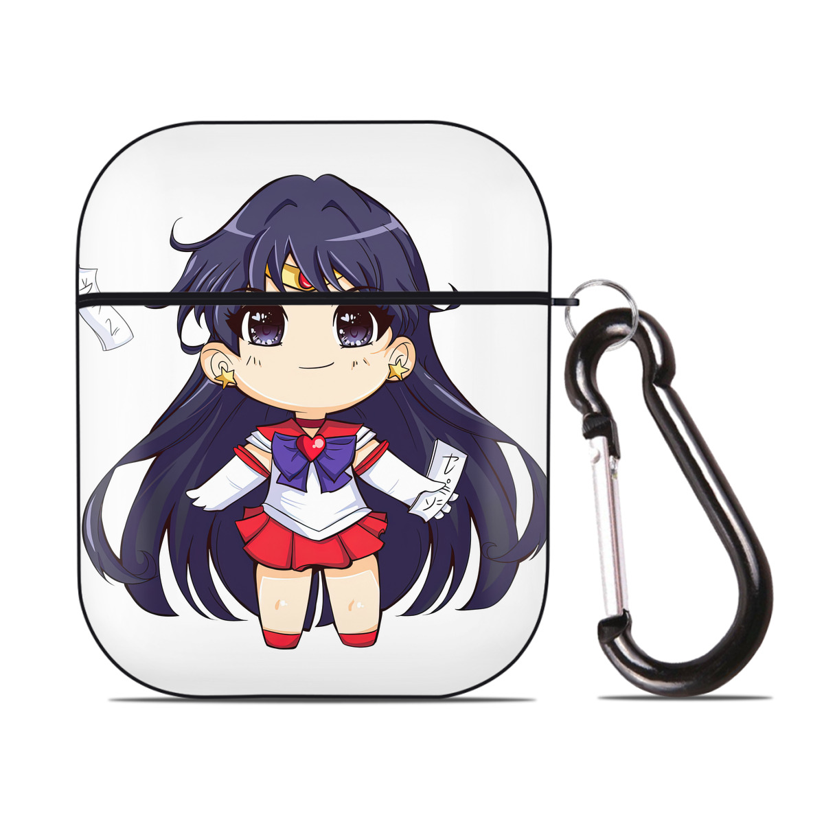 （画像用） 美少女戦士セーラームーン 火野レイ ひの レイ Sailor Moon Hino Rei （セーラーマーズ,Sailor Mars） AirPods 第2世代保護ケース ハードシェル ブラック 耐衝撃・防指紋・カラビナ付き