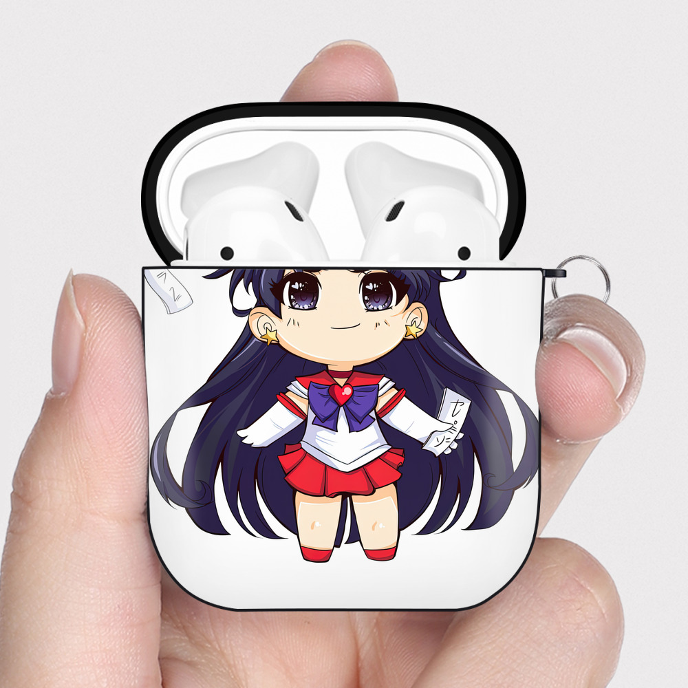 （画像用） 美少女戦士セーラームーン 火野レイ ひの レイ Sailor Moon Hino Rei （セーラーマーズ,Sailor Mars） AirPods 第2世代保護ケース ハードシェル ブラック 耐衝撃・防指紋・カラビナ付き