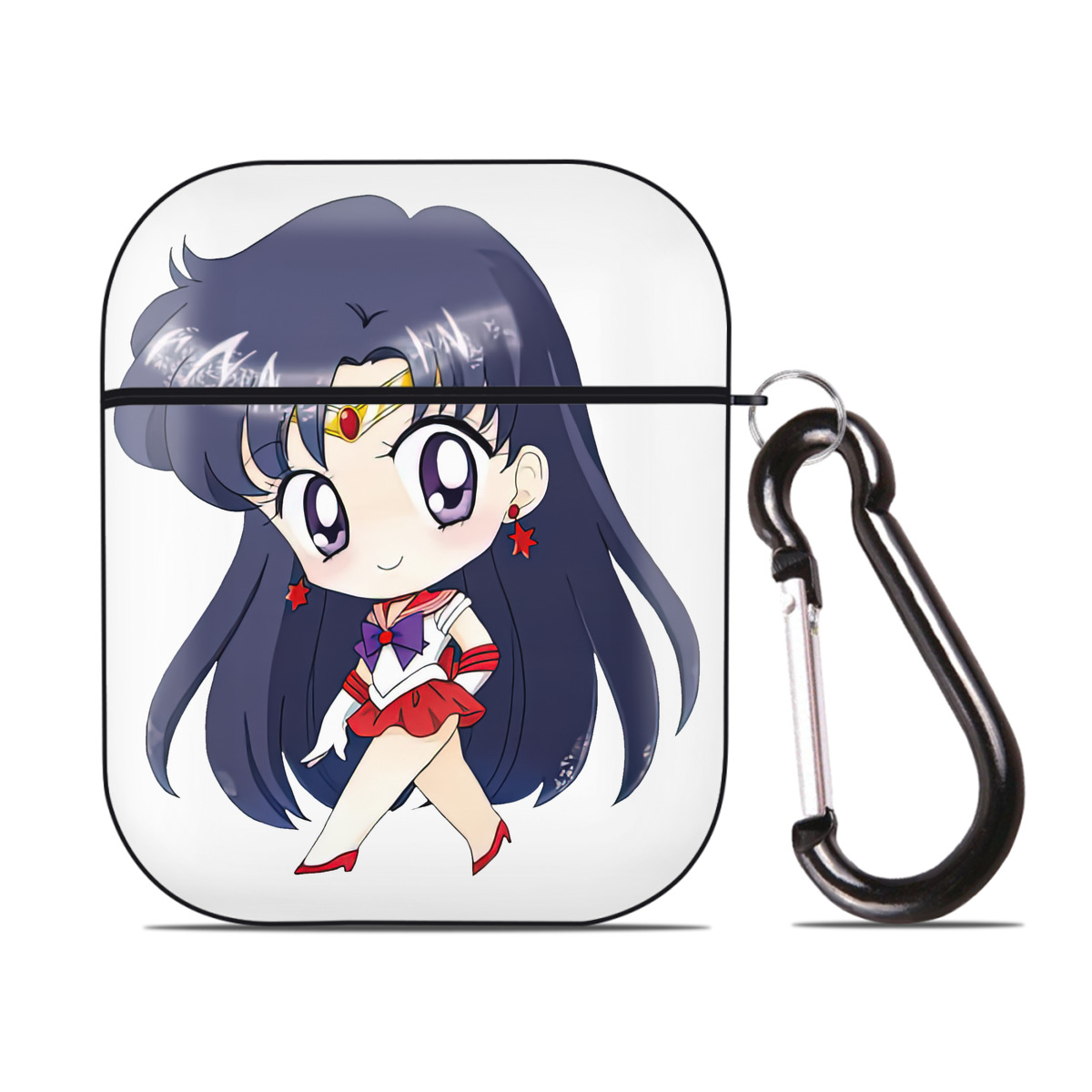 （画像用） 美少女戦士セーラームーン 火野レイ ひの レイ Sailor Moon Hino Rei （セーラーマーズ,Sailor Mars） AirPods 第2世代保護ケース ハードシェル ブラック 耐衝撃・防指紋・カラビナ付き