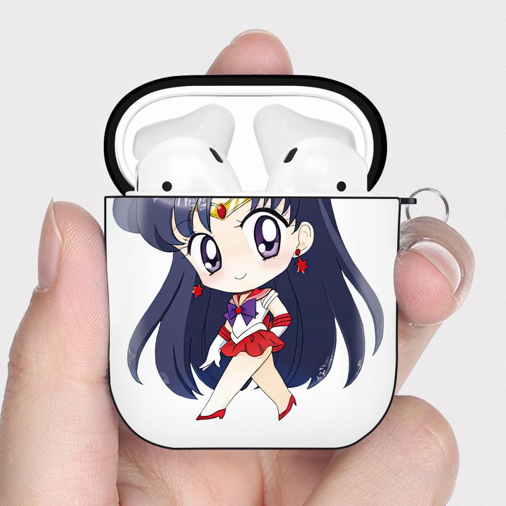 （画像用） 美少女戦士セーラームーン 火野レイ ひの レイ Sailor Moon Hino Rei （セーラーマーズ,Sailor Mars） AirPods 第2世代保護ケース ハードシェル ブラック 耐衝撃・防指紋・カラビナ付き