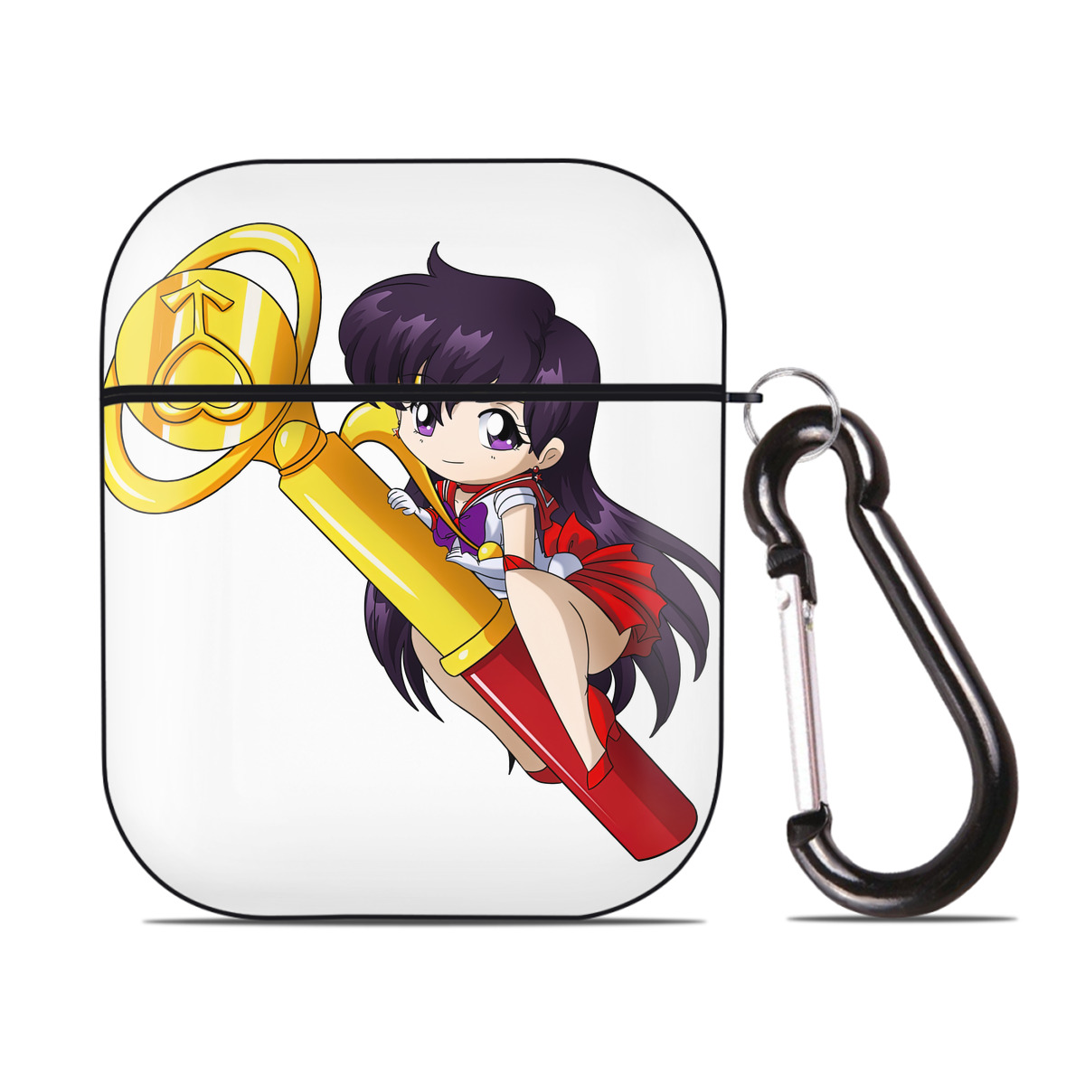 （画像用） 美少女戦士セーラームーン 火野レイ ひの レイ Sailor Moon Hino Rei （セーラーマーズ,Sailor Mars） AirPods 第2世代保護ケース ハードシェル ブラック 耐衝撃・防指紋・カラビナ付き