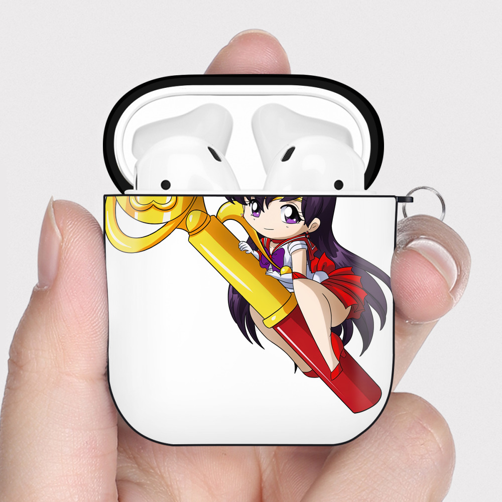 （画像用） 美少女戦士セーラームーン 火野レイ ひの レイ Sailor Moon Hino Rei （セーラーマーズ,Sailor Mars） AirPods 第2世代保護ケース ハードシェル ブラック 耐衝撃・防指紋・カラビナ付き