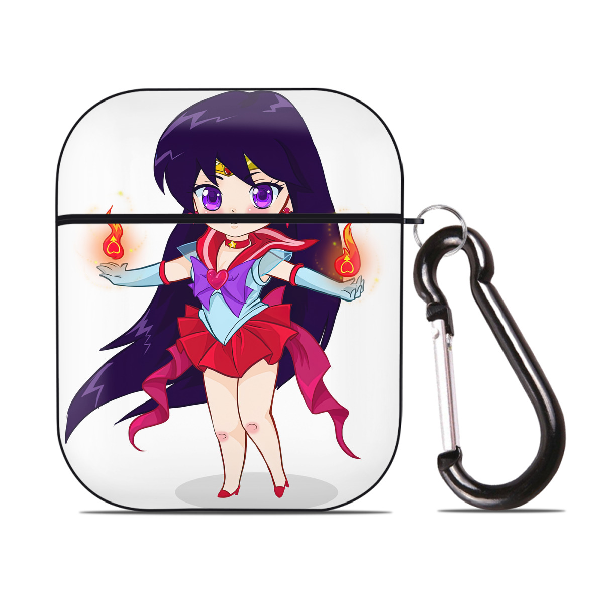 （画像用） 美少女戦士セーラームーン 火野レイ ひの レイ Sailor Moon Hino Rei （セーラーマーズ,Sailor Mars） AirPods 第2世代保護ケース ハードシェル ブラック 耐衝撃・防指紋・カラビナ付き