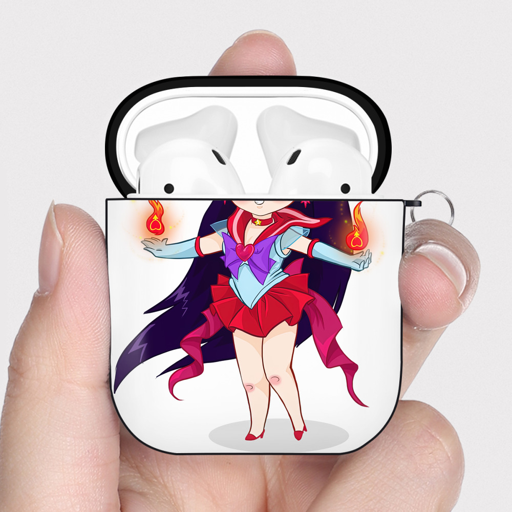 （画像用） 美少女戦士セーラームーン 火野レイ ひの レイ Sailor Moon Hino Rei （セーラーマーズ,Sailor Mars） AirPods 第2世代保護ケース ハードシェル ブラック 耐衝撃・防指紋・カラビナ付き