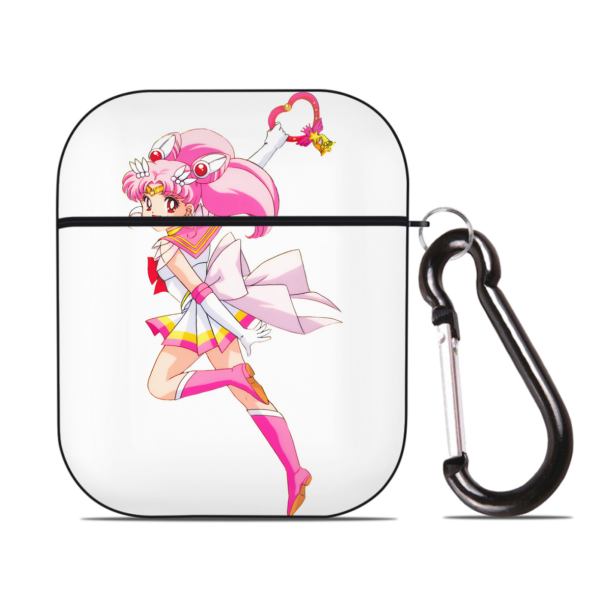 （画像用） 美少女戦士セーラームーン ちびうさ Sailor Moon Chibiusa Tsukino Usagi Small Lady Serenity AirPods 第2世代保護ケース ハードシェル ブラック 耐衝撃・防指紋・カラビナ付き