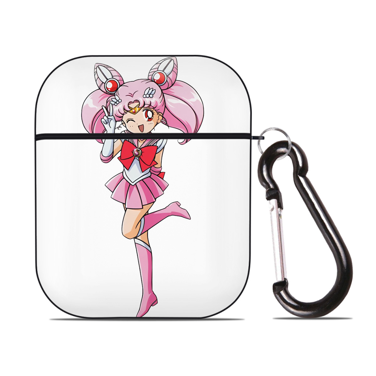 （画像用） 美少女戦士セーラームーン ちびうさ Sailor Moon Chibiusa Tsukino Usagi Small Lady Serenity AirPods 第2世代保護ケース ハードシェル ブラック 耐衝撃・防指紋・カラビナ付き