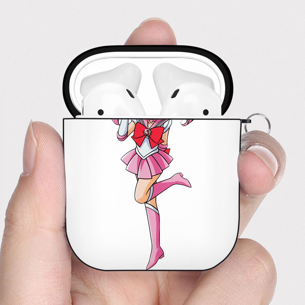 （画像用） 美少女戦士セーラームーン ちびうさ Sailor Moon Chibiusa Tsukino Usagi Small Lady Serenity AirPods 第2世代保護ケース ハードシェル ブラック 耐衝撃・防指紋・カラビナ付き