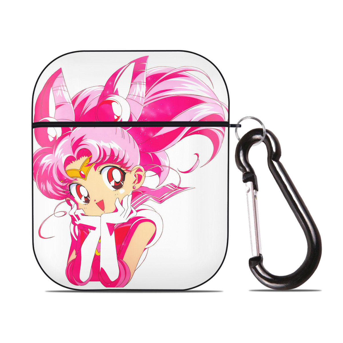 （画像用） 美少女戦士セーラームーン ちびうさ Sailor Moon Chibiusa Tsukino Usagi Small Lady Serenity AirPods 第2世代保護ケース ハードシェル ブラック 耐衝撃・防指紋・カラビナ付き