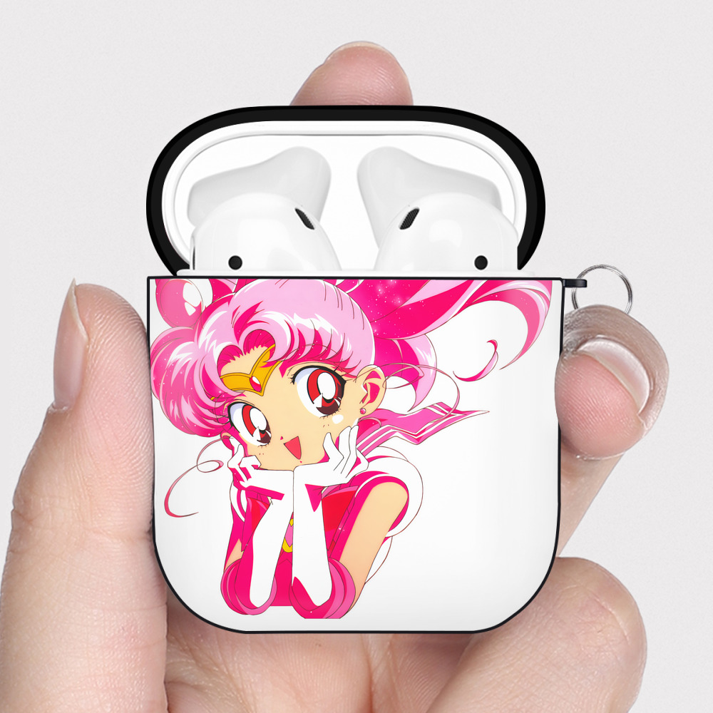 （画像用） 美少女戦士セーラームーン ちびうさ Sailor Moon Chibiusa Tsukino Usagi Small Lady Serenity AirPods 第2世代保護ケース ハードシェル ブラック 耐衝撃・防指紋・カラビナ付き