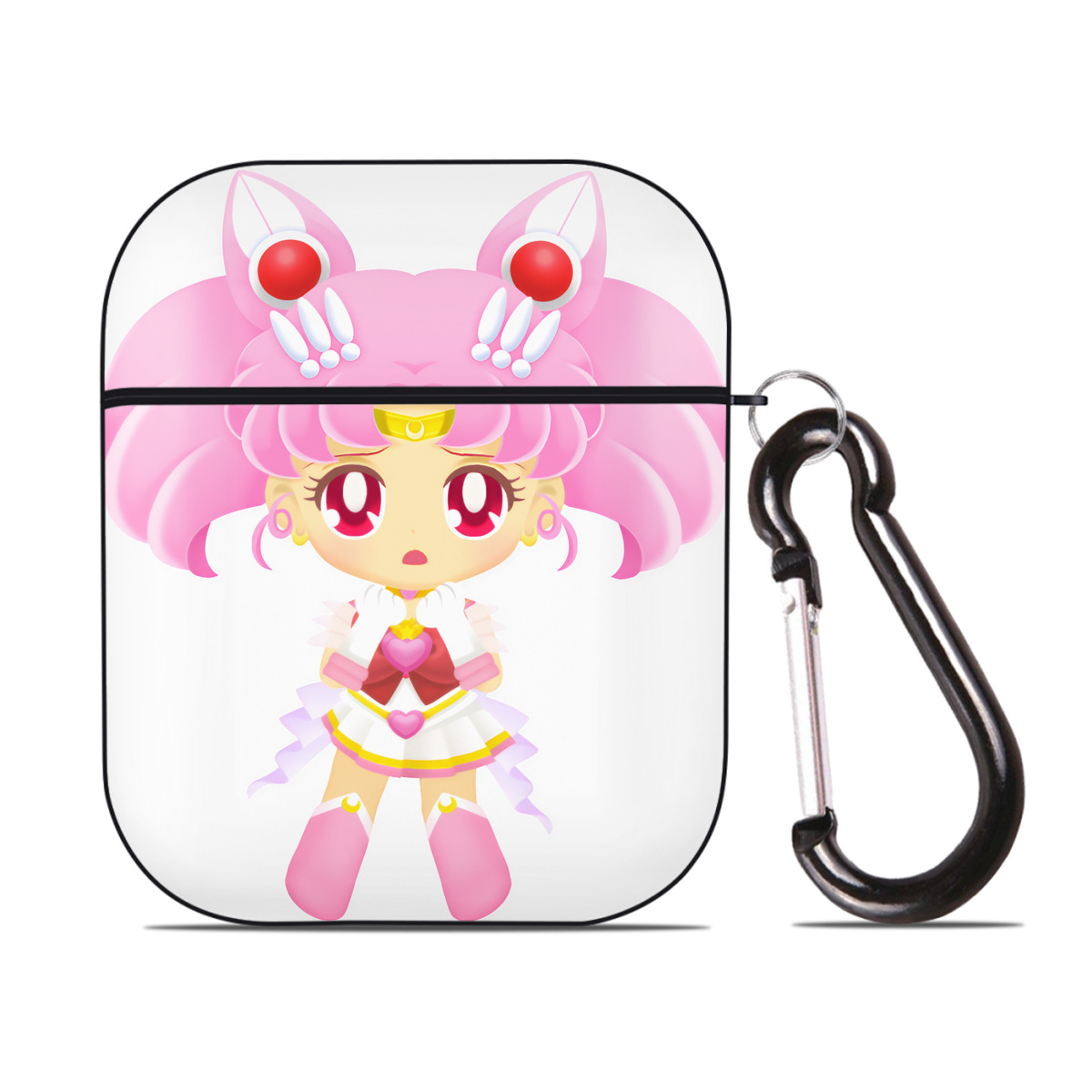 （画像用） 美少女戦士セーラームーン ちびうさ Sailor Moon Chibiusa Tsukino Usagi Small Lady Serenity AirPods 第2世代保護ケース ハードシェル ブラック 耐衝撃・防指紋・カラビナ付き