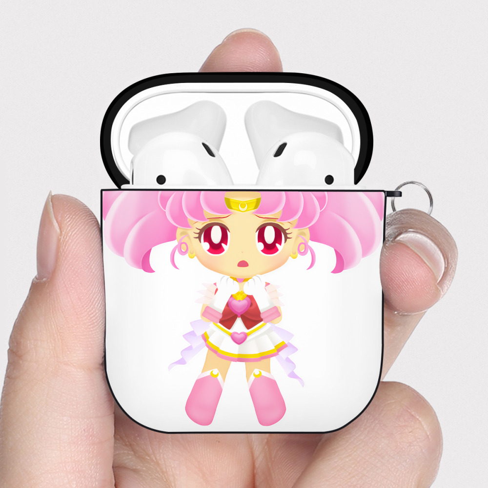 （画像用） 美少女戦士セーラームーン ちびうさ Sailor Moon Chibiusa Tsukino Usagi Small Lady Serenity AirPods 第2世代保護ケース ハードシェル ブラック 耐衝撃・防指紋・カラビナ付き