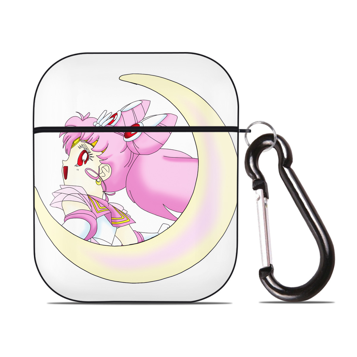 （画像用） 美少女戦士セーラームーン ちびうさ Sailor Moon Chibiusa Tsukino Usagi Small Lady Serenity AirPods 第2世代保護ケース ハードシェル ブラック 耐衝撃・防指紋・カラビナ付き