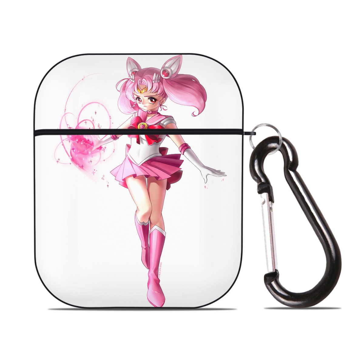 （画像用） 美少女戦士セーラームーン ちびうさ Sailor Moon Chibiusa Tsukino Usagi Small Lady Serenity AirPods 第2世代保護ケース ハードシェル ブラック 耐衝撃・防指紋・カラビナ付き