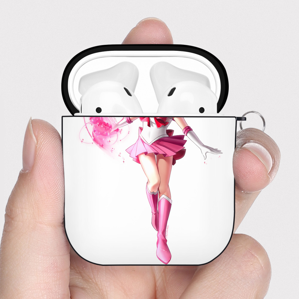 （画像用） 美少女戦士セーラームーン ちびうさ Sailor Moon Chibiusa Tsukino Usagi Small Lady Serenity AirPods 第2世代保護ケース ハードシェル ブラック 耐衝撃・防指紋・カラビナ付き