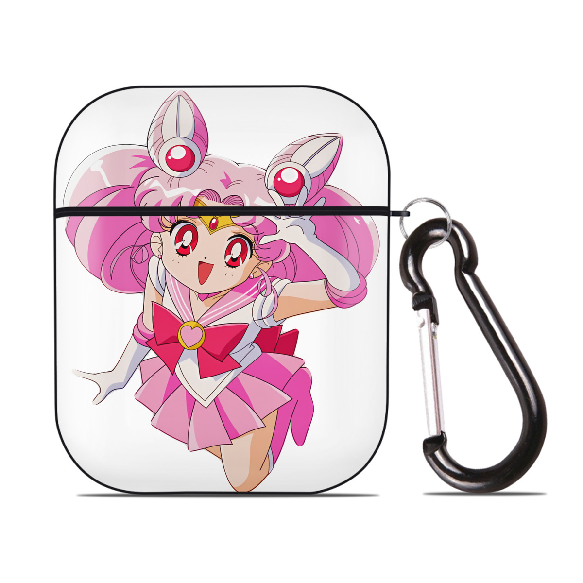 （画像用） 美少女戦士セーラームーン ちびうさ Sailor Moon Chibiusa Tsukino Usagi Small Lady Serenity AirPods 第2世代保護ケース ハードシェル ブラック 耐衝撃・防指紋・カラビナ付き