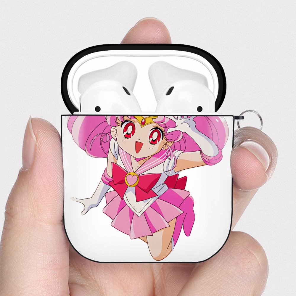（画像用） 美少女戦士セーラームーン ちびうさ Sailor Moon Chibiusa Tsukino Usagi Small Lady Serenity AirPods 第2世代保護ケース ハードシェル ブラック 耐衝撃・防指紋・カラビナ付き