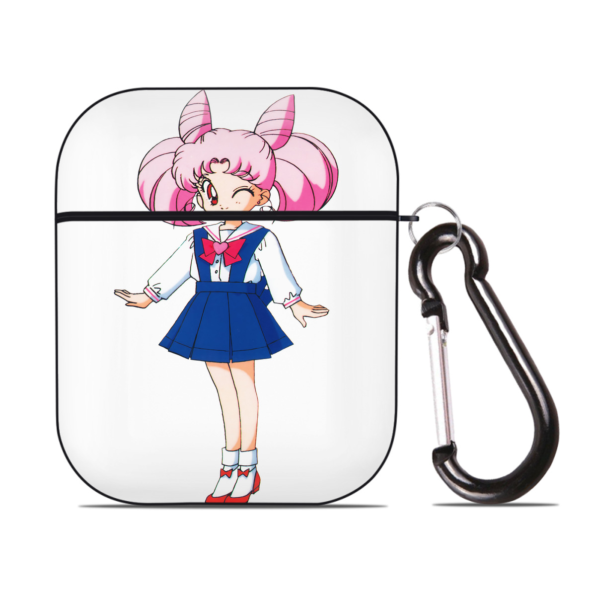 （画像用） 美少女戦士セーラームーン ちびうさ Sailor Moon Chibiusa Tsukino Usagi Small Lady Serenity AirPods 第2世代保護ケース ハードシェル ブラック 耐衝撃・防指紋・カラビナ付き