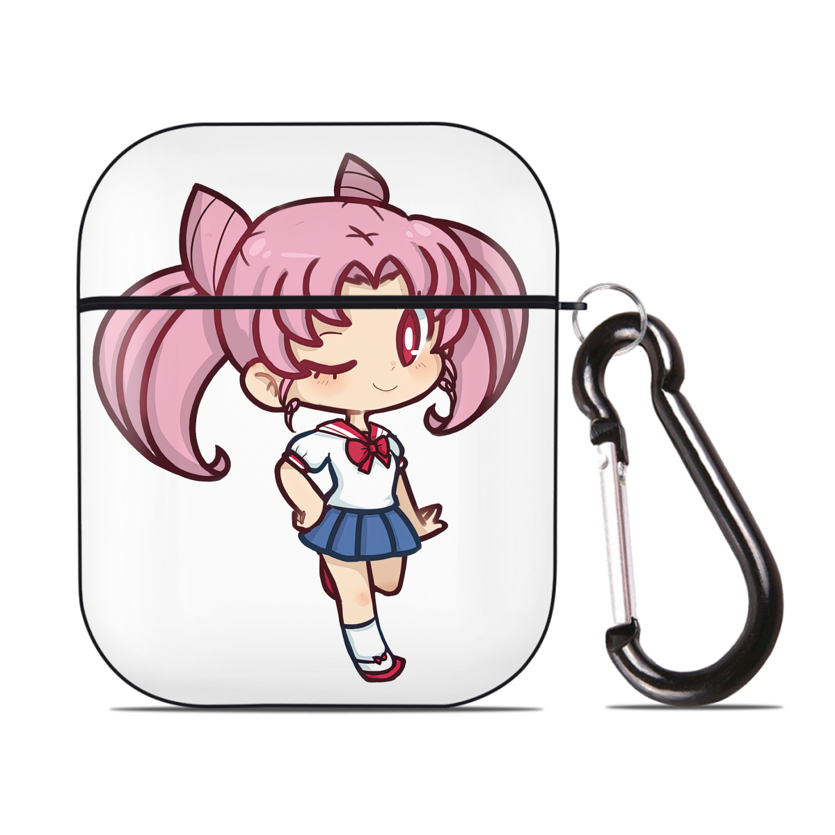 （画像用） 美少女戦士セーラームーン ちびうさ Sailor Moon Chibiusa Tsukino Usagi Small Lady Serenity AirPods 第2世代保護ケース ハードシェル ブラック 耐衝撃・防指紋・カラビナ付き