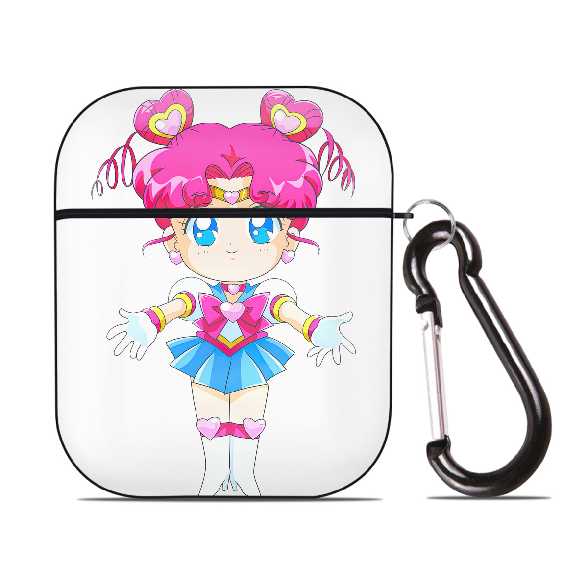 （画像用） 美少女戦士セーラームーン ちびうさ Sailor Moon Chibiusa Tsukino Usagi Small Lady Serenity AirPods 第2世代保護ケース ハードシェル ブラック 耐衝撃・防指紋・カラビナ付き