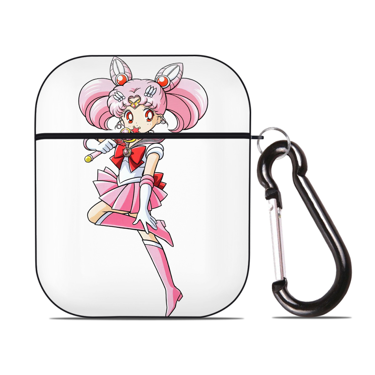 （画像用） 美少女戦士セーラームーン ちびうさ Sailor Moon Chibiusa Tsukino Usagi Small Lady Serenity AirPods 第2世代保護ケース ハードシェル ブラック 耐衝撃・防指紋・カラビナ付き