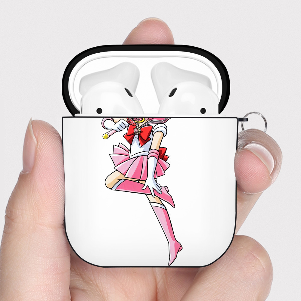 （画像用） 美少女戦士セーラームーン ちびうさ Sailor Moon Chibiusa Tsukino Usagi Small Lady Serenity AirPods 第2世代保護ケース ハードシェル ブラック 耐衝撃・防指紋・カラビナ付き