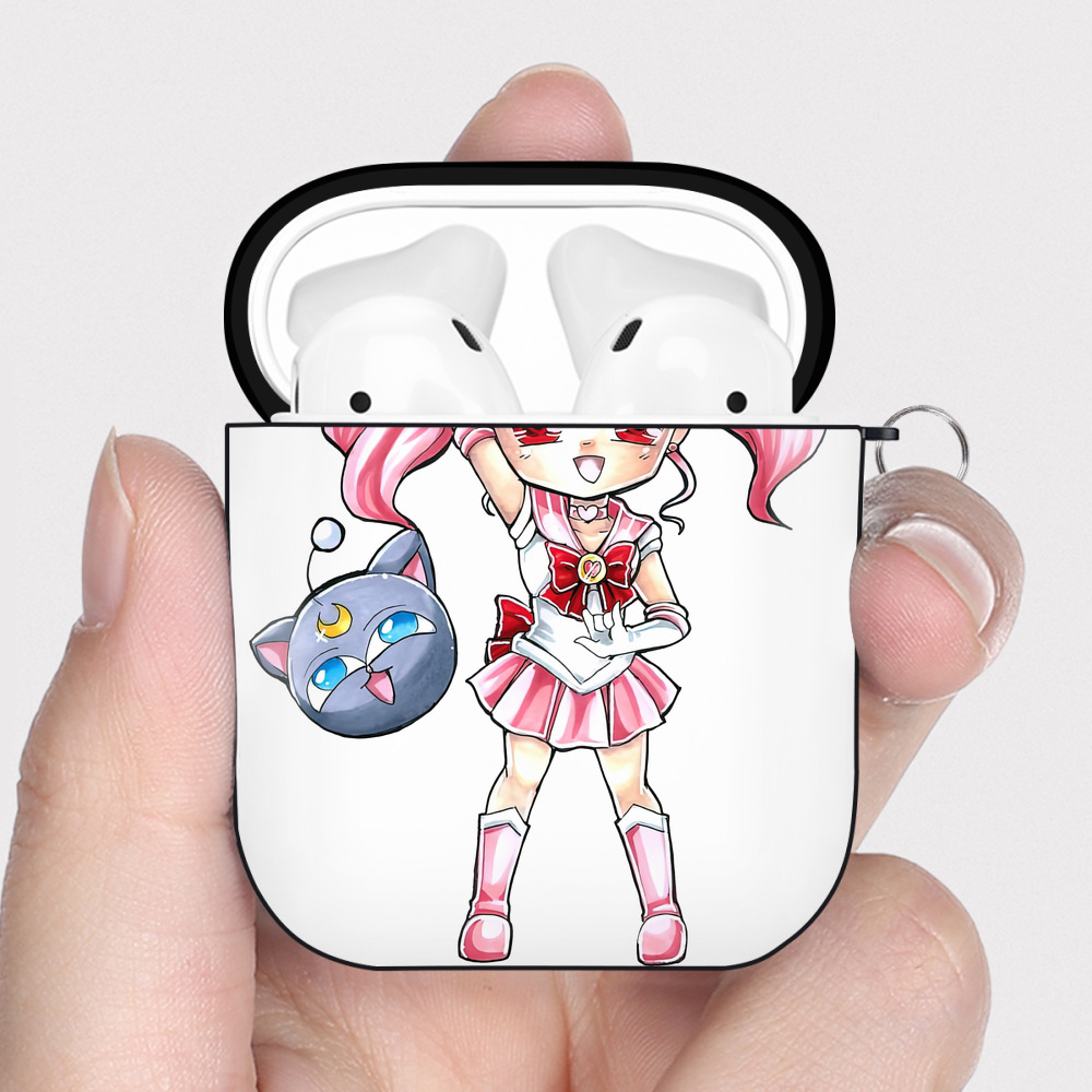 （画像用） 美少女戦士セーラームーン ちびうさ Sailor Moon Chibiusa Tsukino Usagi Small Lady Serenity AirPods 第2世代保護ケース ハードシェル ブラック 耐衝撃・防指紋・カラビナ付き
