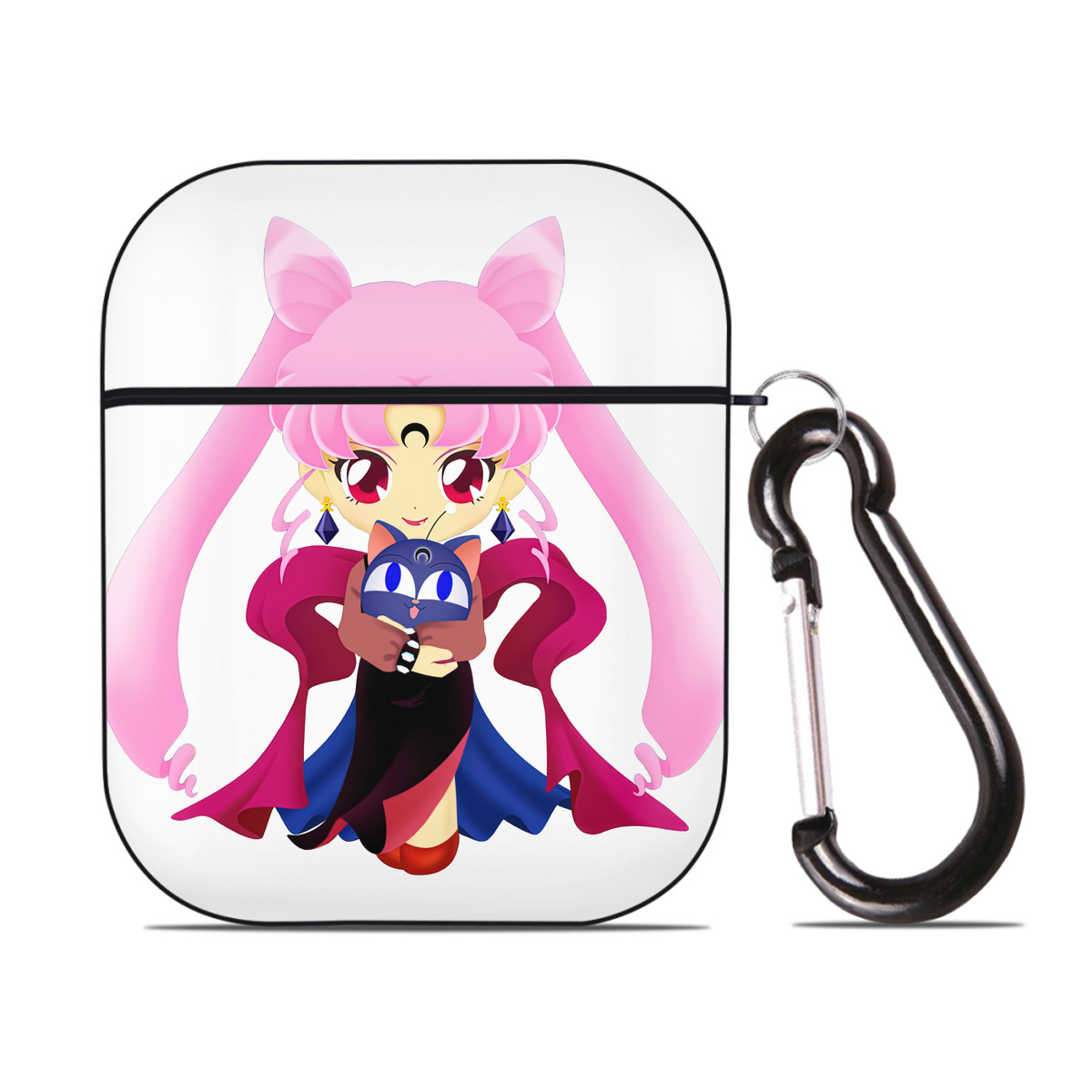 （画像用） 美少女戦士セーラームーン ちびうさ Sailor Moon Chibiusa Tsukino Usagi Small Lady Serenity AirPods 第2世代保護ケース ハードシェル ブラック 耐衝撃・防指紋・カラビナ付き