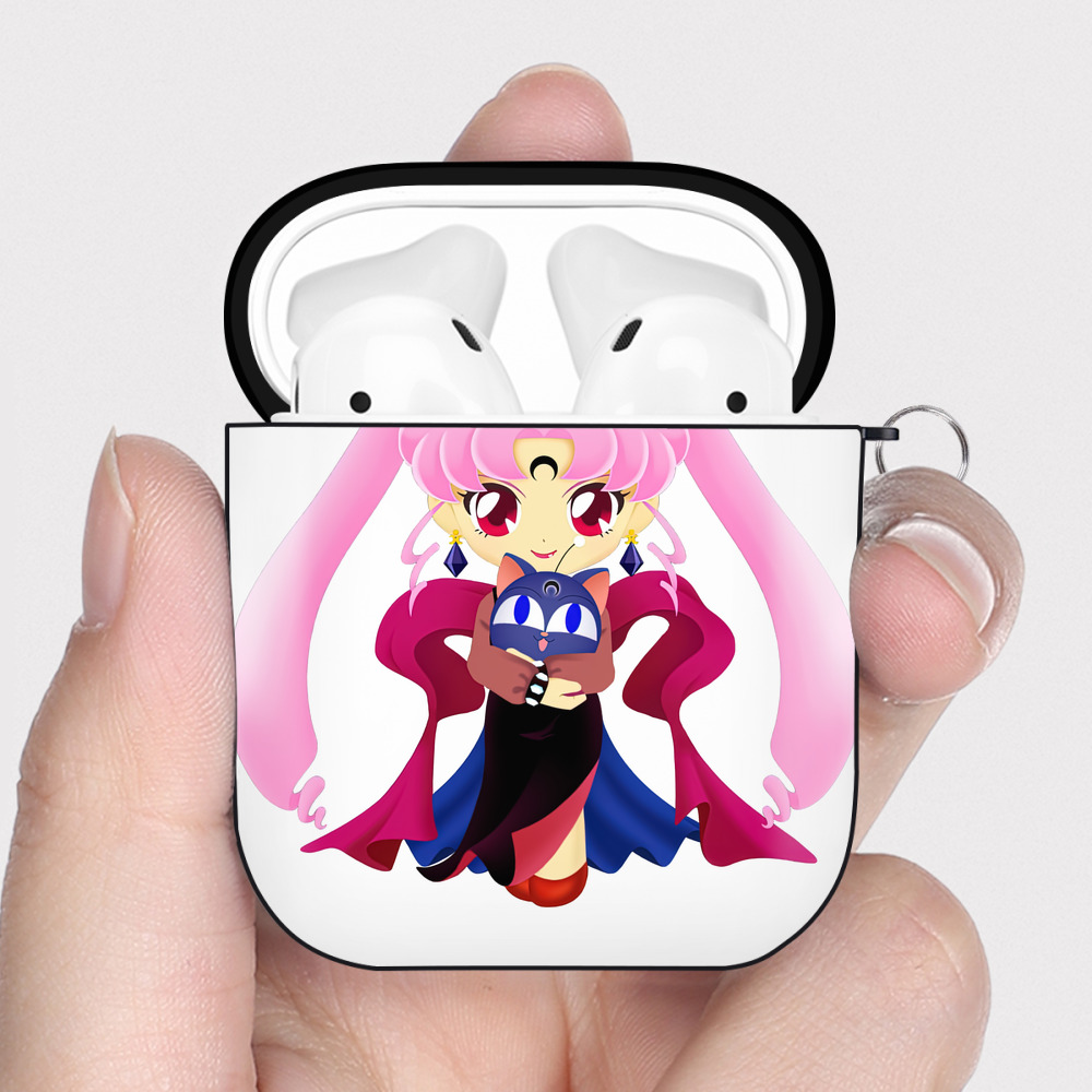 （画像用） 美少女戦士セーラームーン ちびうさ Sailor Moon Chibiusa Tsukino Usagi Small Lady Serenity AirPods 第2世代保護ケース ハードシェル ブラック 耐衝撃・防指紋・カラビナ付き