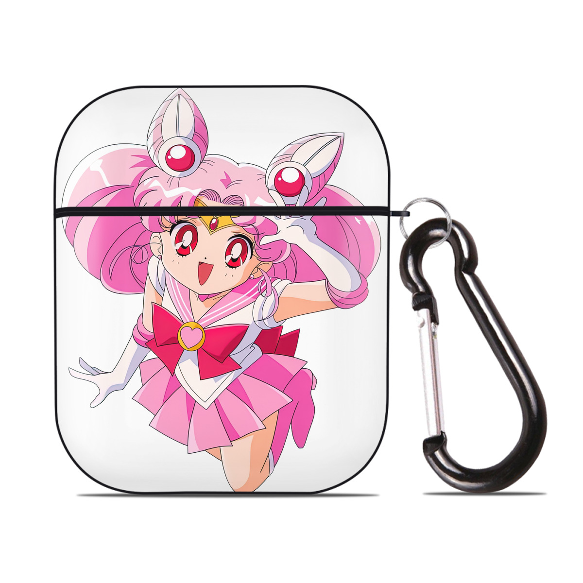 （画像用） 美少女戦士セーラームーン ちびうさ Sailor Moon Chibiusa Tsukino Usagi Small Lady Serenity AirPods 第2世代保護ケース ハードシェル ブラック 耐衝撃・防指紋・カラビナ付き