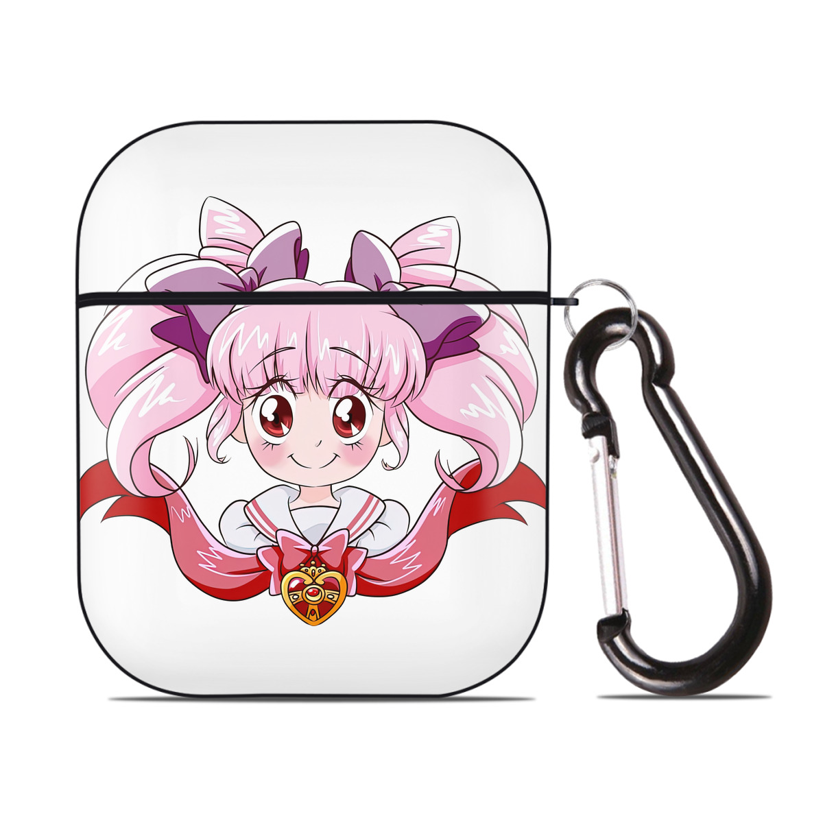 （画像用） 美少女戦士セーラームーン ちびうさ Sailor Moon Chibiusa Tsukino Usagi Small Lady Serenity AirPods 第2世代保護ケース ハードシェル ブラック 耐衝撃・防指紋・カラビナ付き