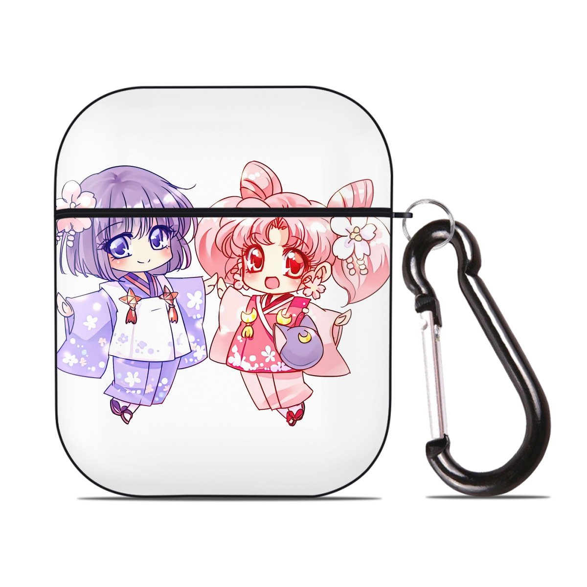（画像用） 美少女戦士セーラームーン ちびうさ Sailor Moon Chibiusa Tsukino Usagi Small Lady Serenity AirPods 第2世代保護ケース ハードシェル ブラック 耐衝撃・防指紋・カラビナ付き