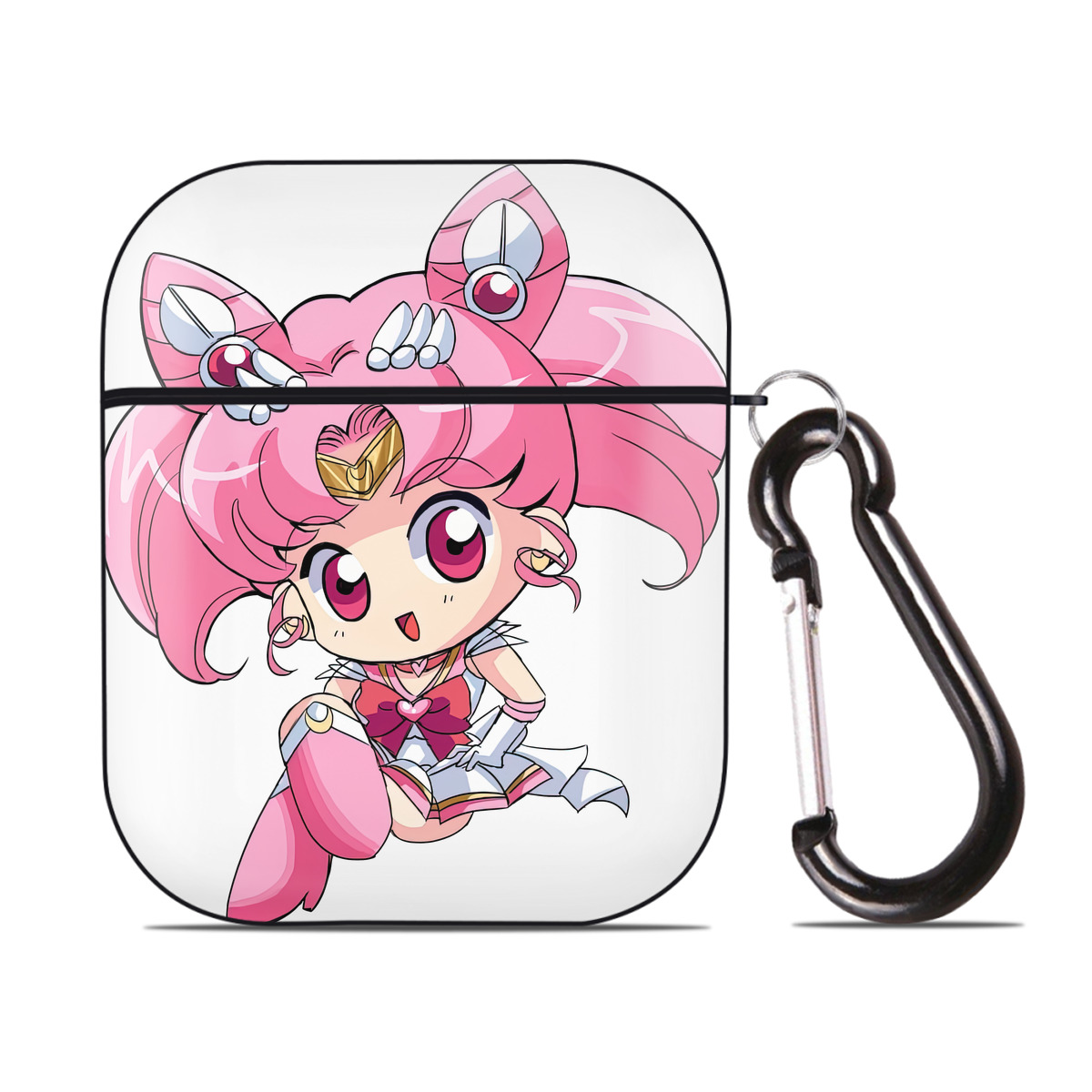 （画像用） 美少女戦士セーラームーン ちびうさ Sailor Moon Chibiusa Tsukino Usagi Small Lady Serenity AirPods 第2世代保護ケース ハードシェル ブラック 耐衝撃・防指紋・カラビナ付き