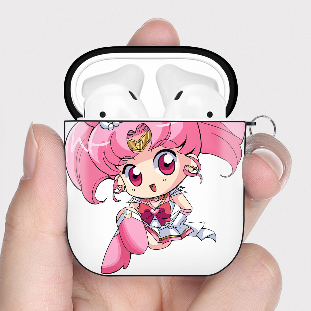 （画像用） 美少女戦士セーラームーン ちびうさ Sailor Moon Chibiusa Tsukino Usagi Small Lady Serenity AirPods 第2世代保護ケース ハードシェル ブラック 耐衝撃・防指紋・カラビナ付き