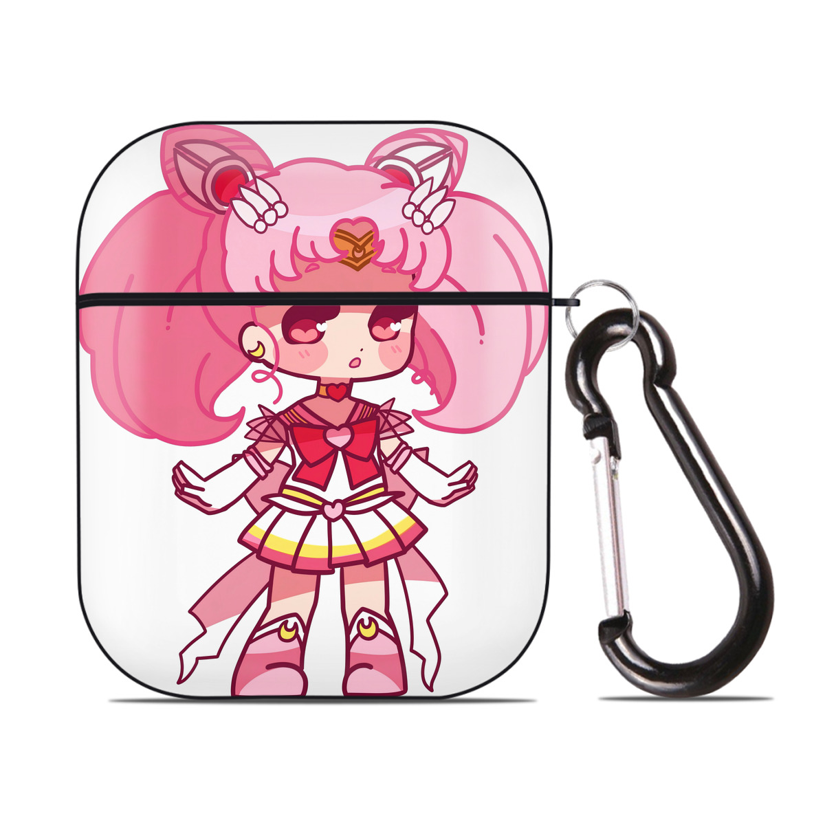 （画像用） 美少女戦士セーラームーン ちびうさ Sailor Moon Chibiusa Tsukino Usagi Small Lady Serenity AirPods 第2世代保護ケース ハードシェル ブラック 耐衝撃・防指紋・カラビナ付き