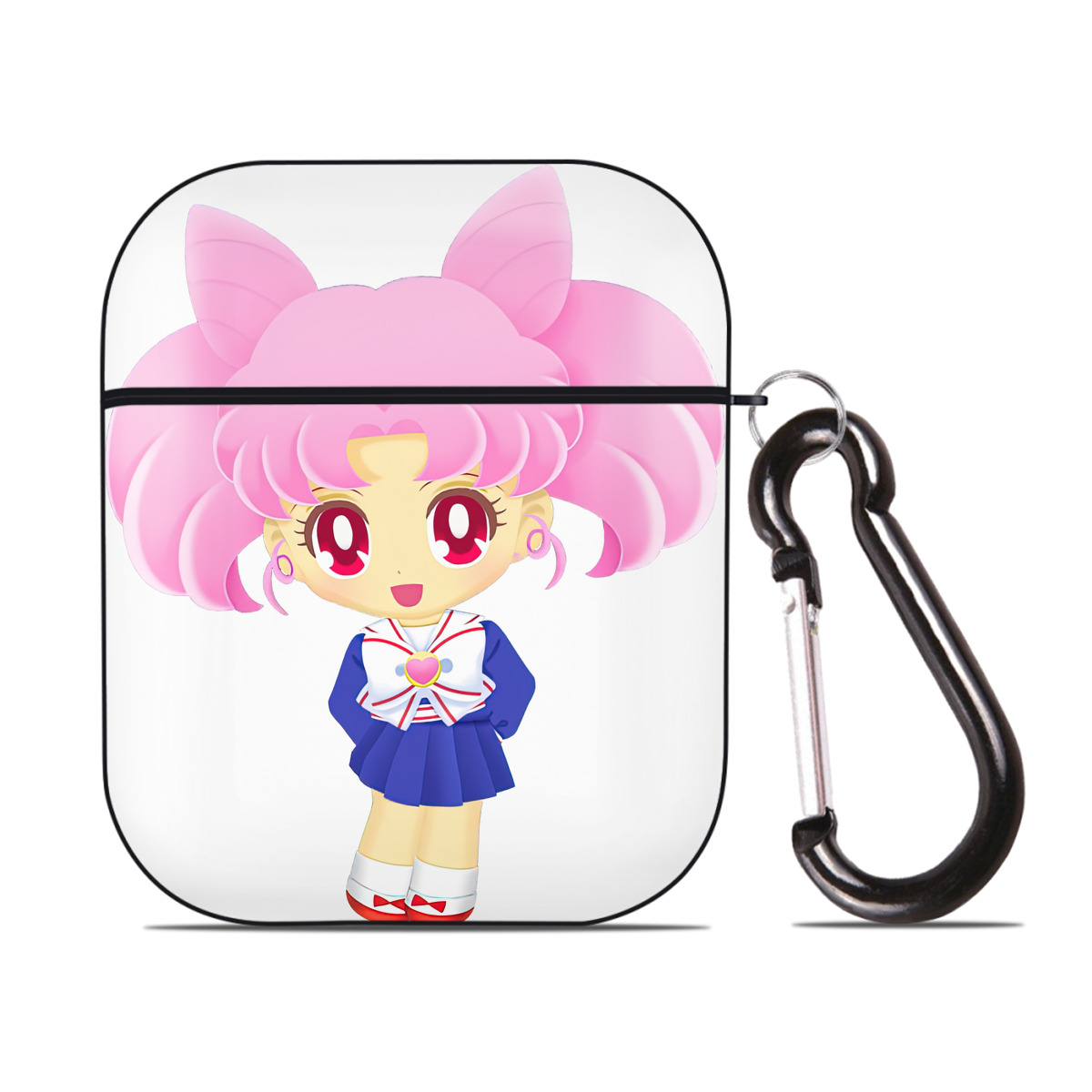 （画像用） 美少女戦士セーラームーン ちびうさ Sailor Moon Chibiusa Tsukino Usagi Small Lady Serenity AirPods 第2世代保護ケース ハードシェル ブラック 耐衝撃・防指紋・カラビナ付き